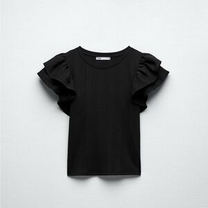 Zara Black Ruffled Top Size Medium